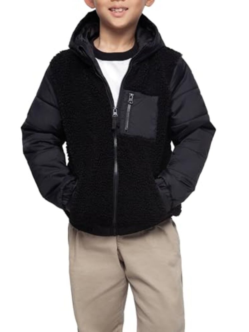 Rokka&Rolla Boys' Water-Resistant Sherpa Puffer Jacket Black Size Medium